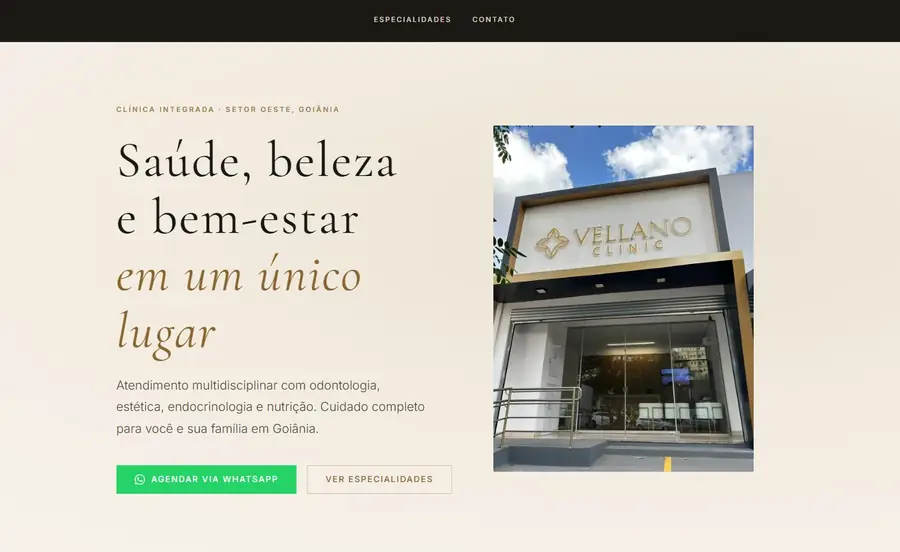 Site da Vellano Clinic em Goiânia